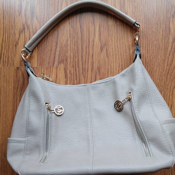 LA DIVA Women's Italian Design Beige Hand Bag Hobo Satchel Purse Zippers - Picture 6 of 12